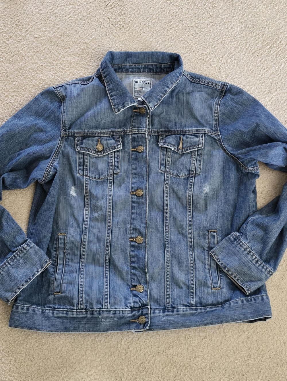 Old Navy Light Wash Denim Jacket XXL Distressed Jean Jacket